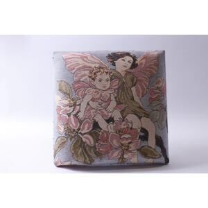 Decorative Footrest with Cute Angels Tapestry, 14.5 inches, Square, Vintage